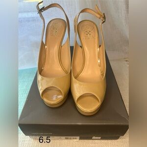 Vince Camuto Tan Peep-Toe Heels